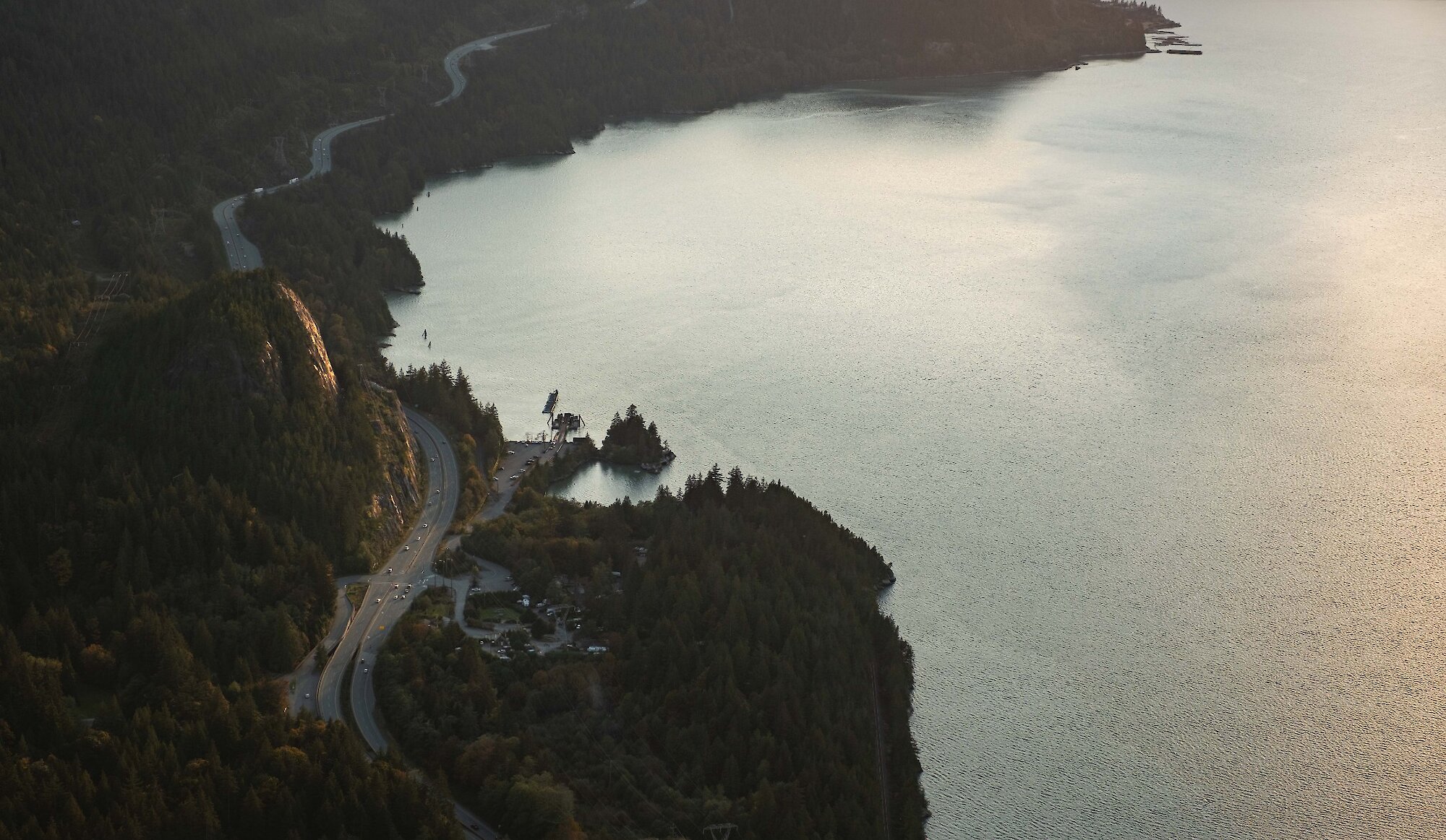 View of the mountains and ocean on the Sea to Sky Highway